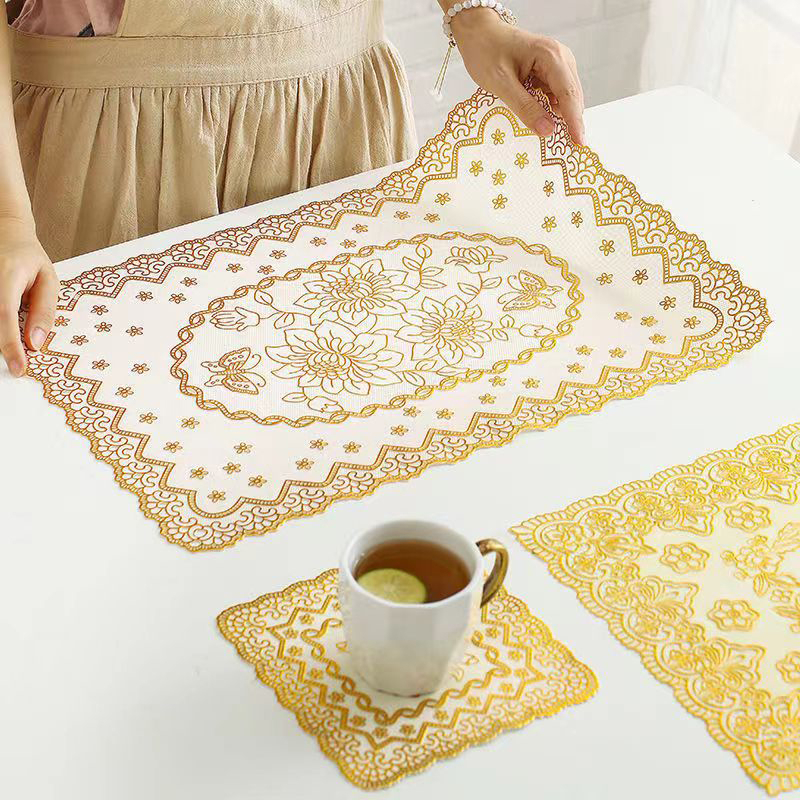 NEW PROMO Taplak Meja Tamu Gold Emas Ukuran 30 X 46CM Persegi Panjang Anti Air & Minyak Bahan PVC Te