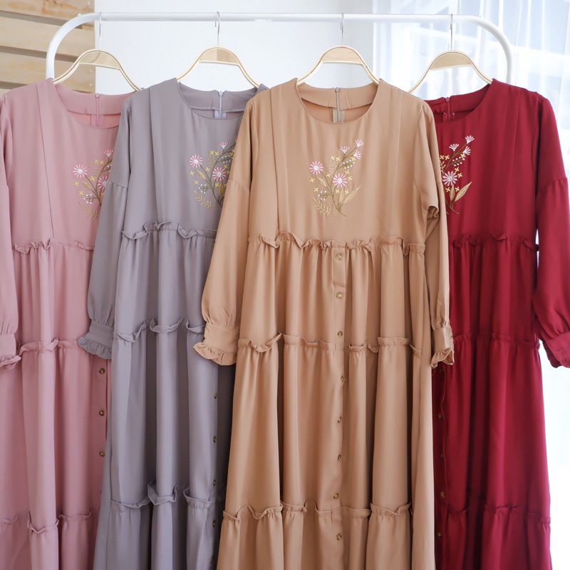 Bella Midi Dress || Dress shakila bordir || Dress Remaja Simple