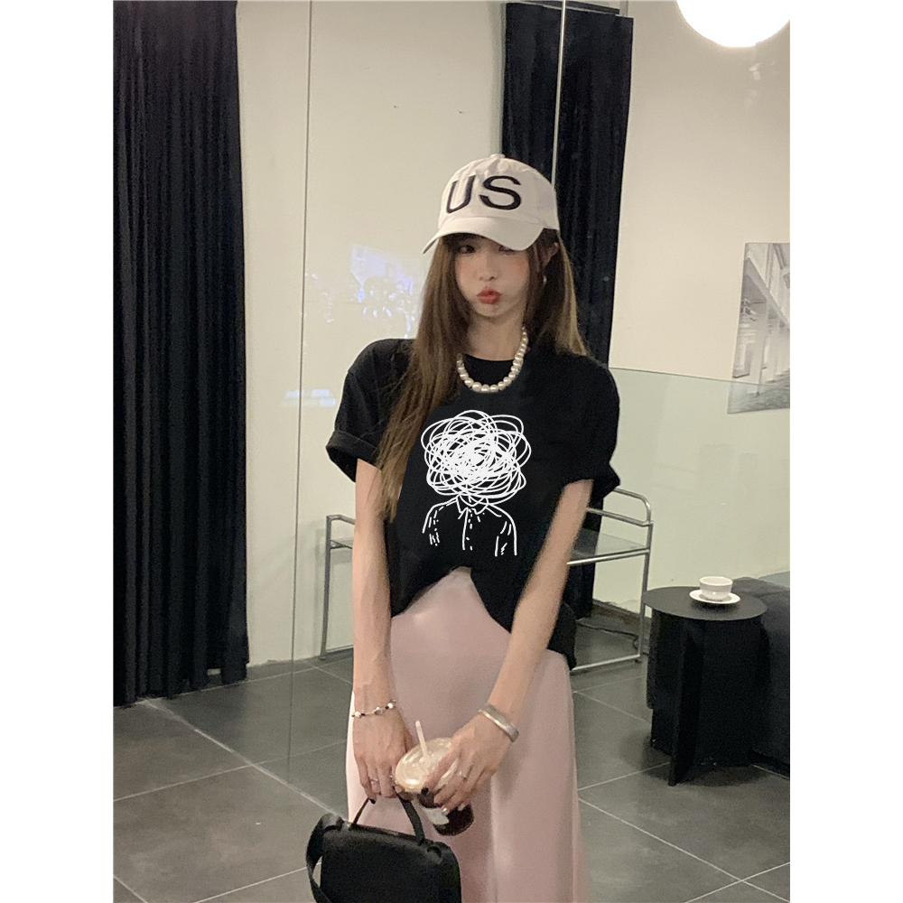 EUNII T-shirt Lengan Pendek Bad Day Printing Korean Style/Kaos Atasan Wanita/Baju Wanita/Kaos Wanita