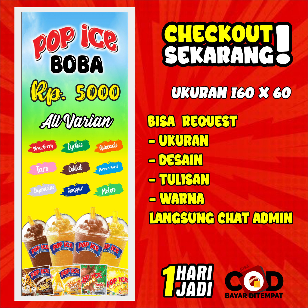 Spanduk/Banner Minuman Pop Es BOba Ukuran 160 x 60
