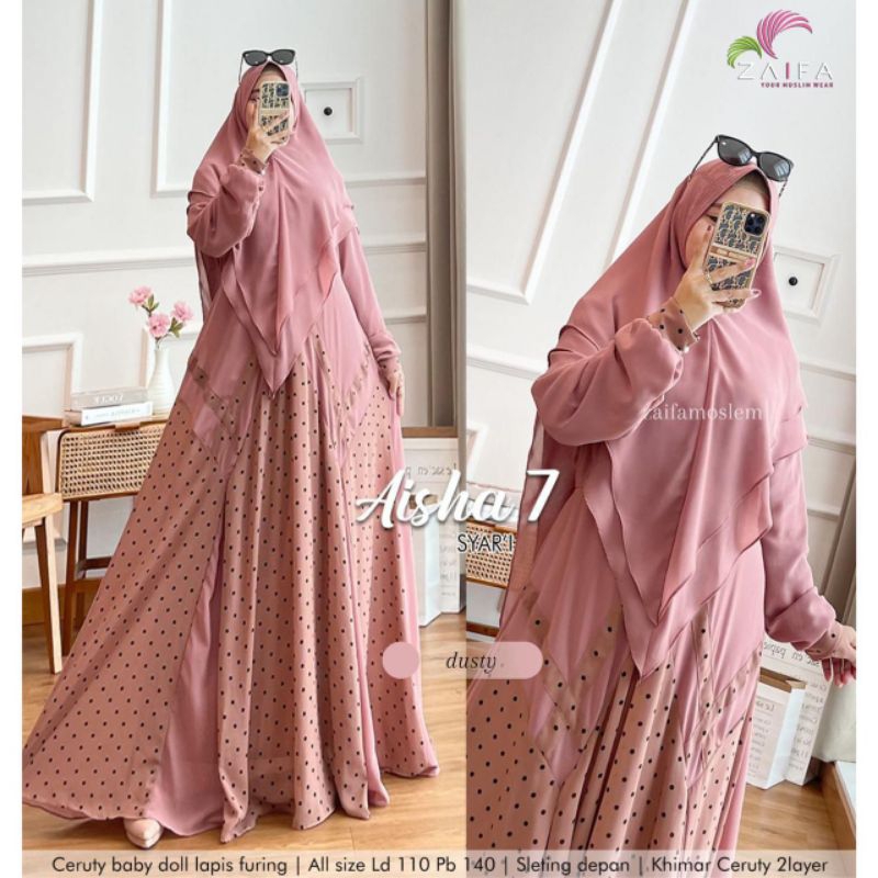 AISYAH 7 SYARI/GAMIS SYARI JUMBO MOTIF LD 110 PESTA PARTY DRESS PREMIUM CERUTY BABYDOLL MUSLIM MODER