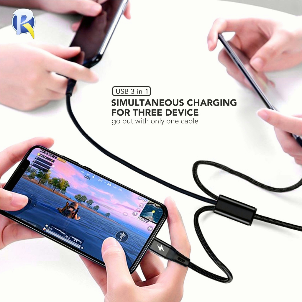 (COD) 120w 6A Phone cable is suitable for Apple one with three data cables Type-c three-in-one charging double-head fast