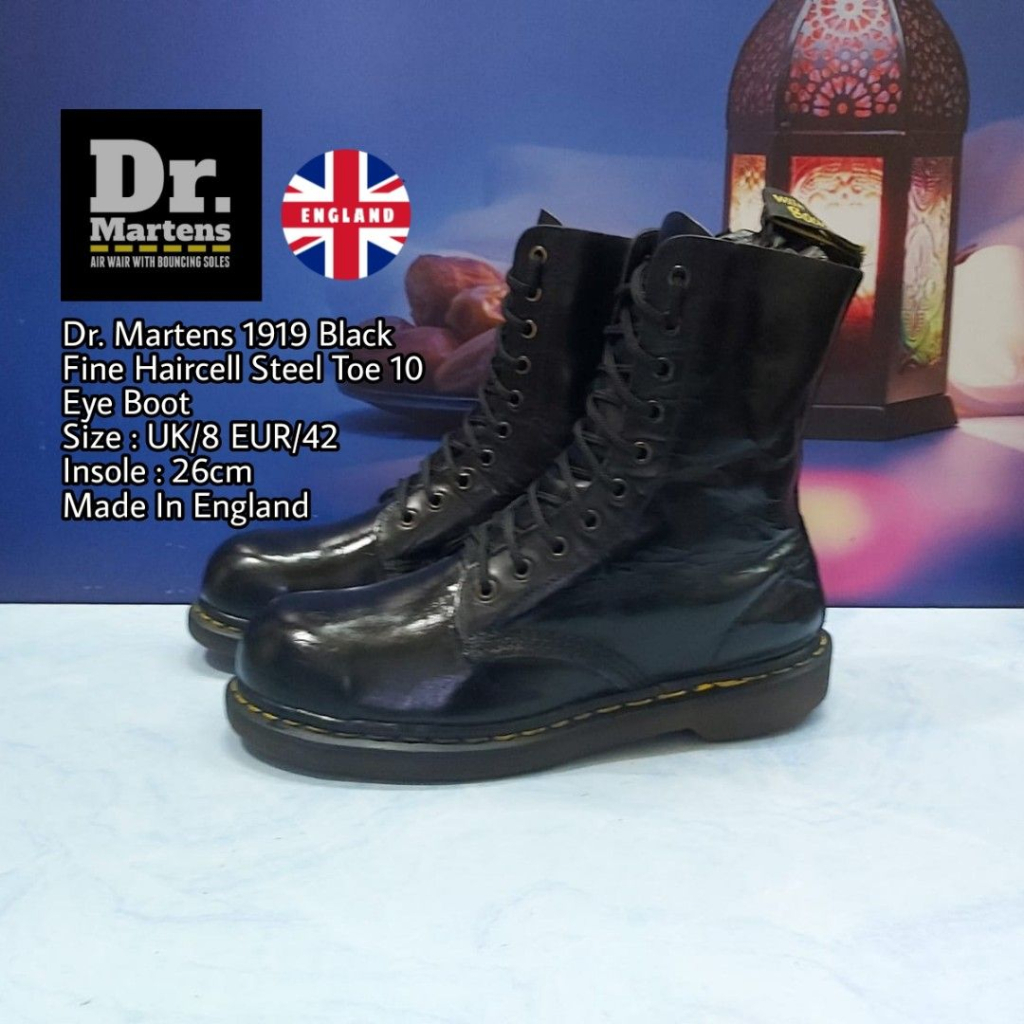 Docmart-Dr.Martens Original 1919 Black Fine Haircell Steel Toe 10 Hole Boot England Ukuran 42