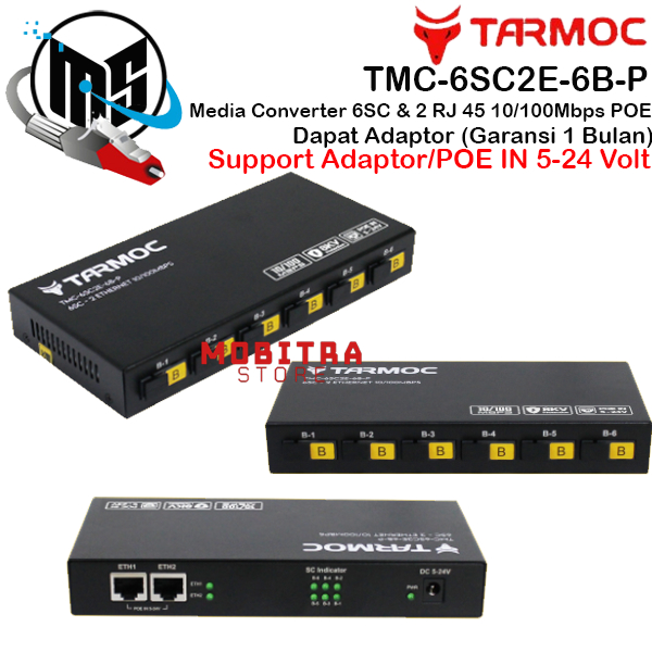 Tarmoc TMC-6SC2E-6B-P | 6FO 2Lan 10/100 POE IN (5-24V) Media Converter