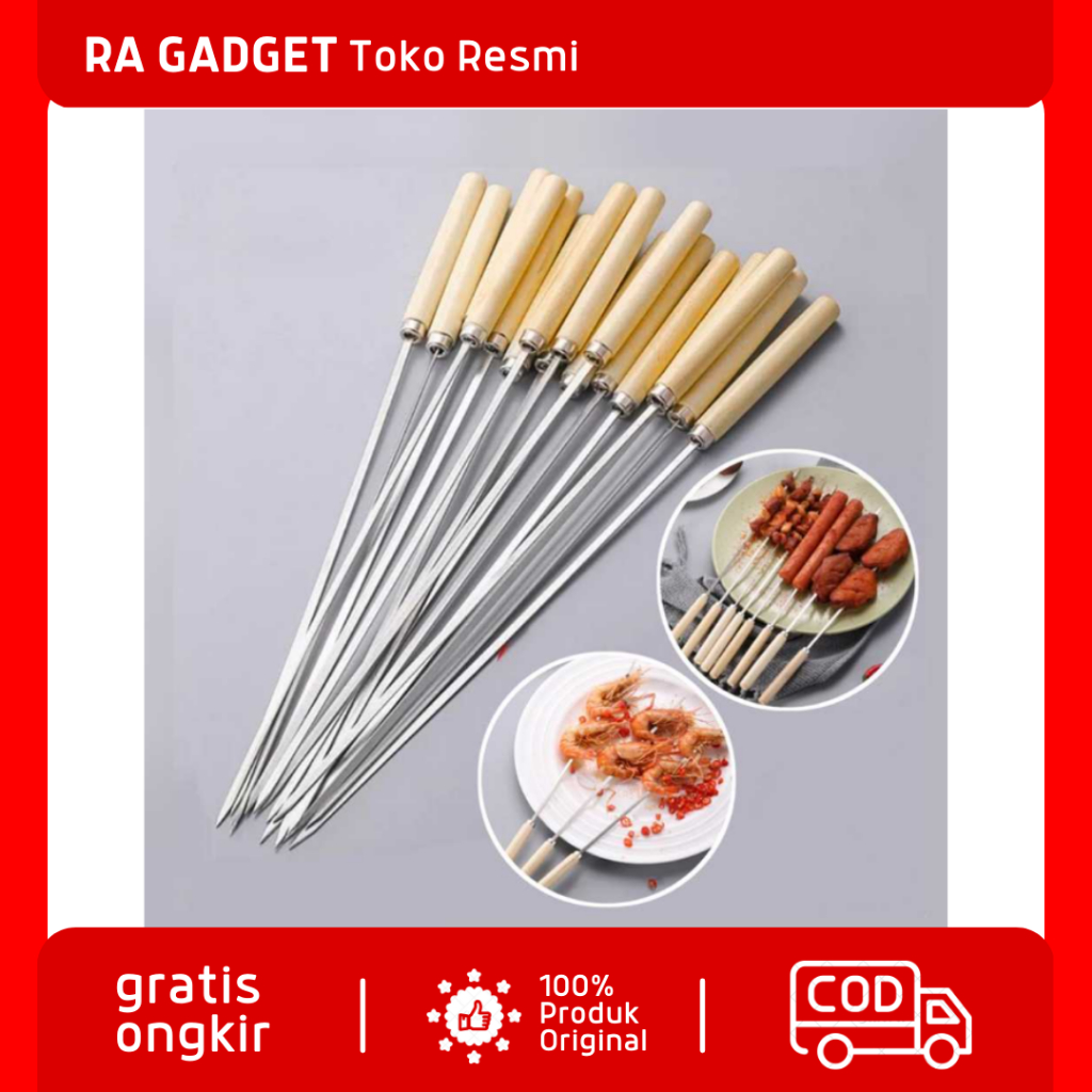 Alat Tusuk Sate Barbeque Stainless Steel Reusable 50 PCS / Tusuk Sate Stenlis Gagang Tusukan Klatak 