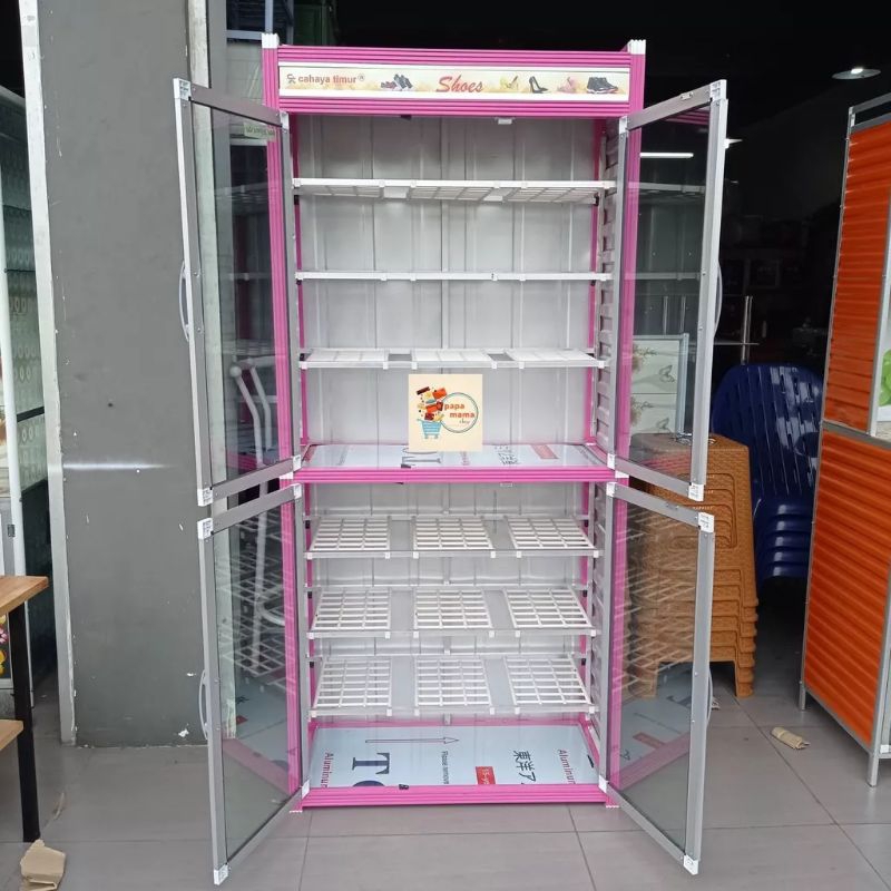 Lemari Sepatu Aluminium 170cm - Rak Sepatu Kaca 8 Tier - Penyimpanan sepatu - Medan