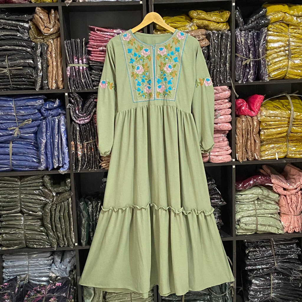 GAMIS BORDIR TASIK PREMIUM / LONG DRESS WANITA KEKINIAN MAWAR