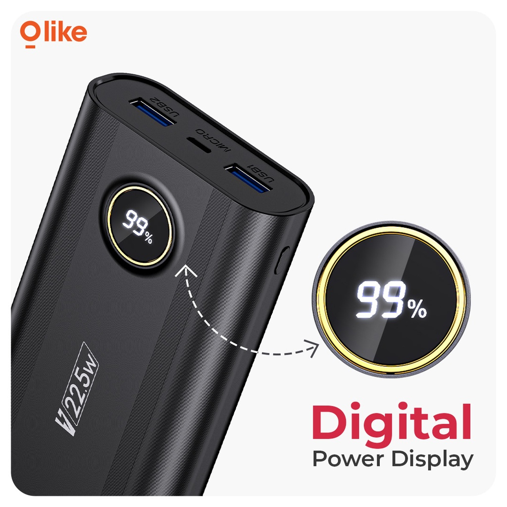 PROMO OLIKE POWERBANK 20000MAH FAST CHARGING 22.5W DISPLAY VOOC TYPE C PD P6 BY.MINIGO