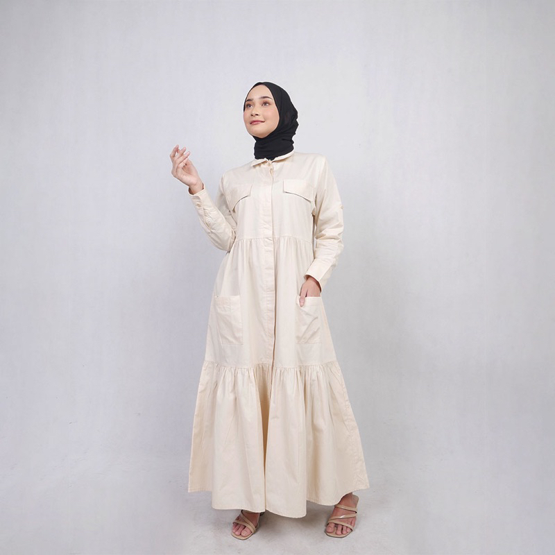 LINKA - Popeve Cargo Maxi Dress,dress wanita polos bahan katun poplin dress warna hitam, pink fuschi