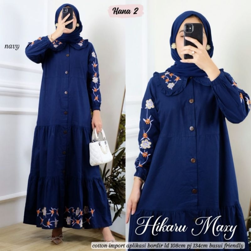 HIKARU MAXY LONG DRESS MAXI GAMIS WANITA BUSUI BAHAN KATUN IMPORT APLIKASI BORDIR MURAH TERBARU 2023