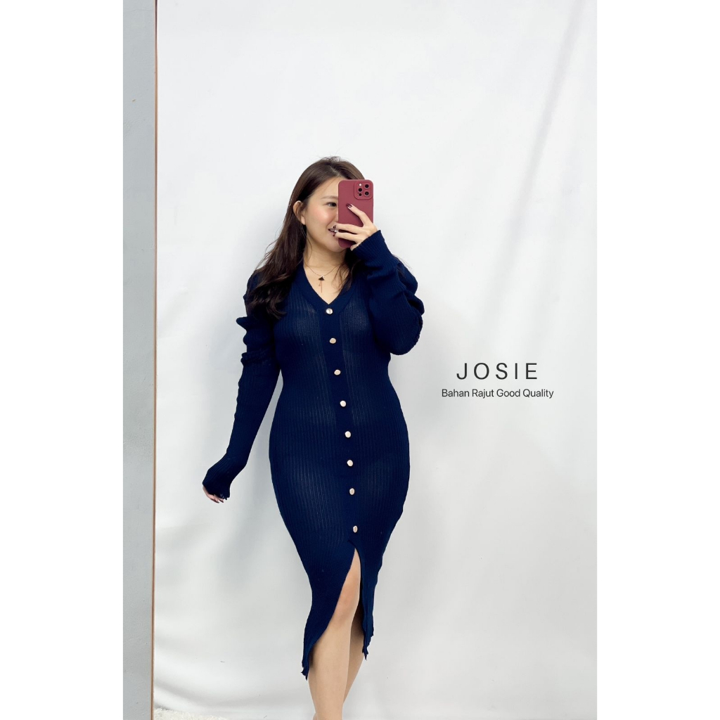 Basic id fashion Dres rajut full kancing  / Dres rajut lengan panjang  / Dres knit bodycon Josie