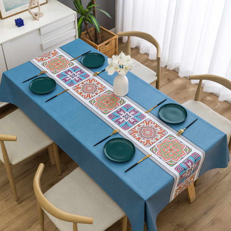 Taplak Meja Makan Premium Waterproof Anti Air Model Bohemian Alas Meja Makan 140*180/140*140cm PVC Table Cloth