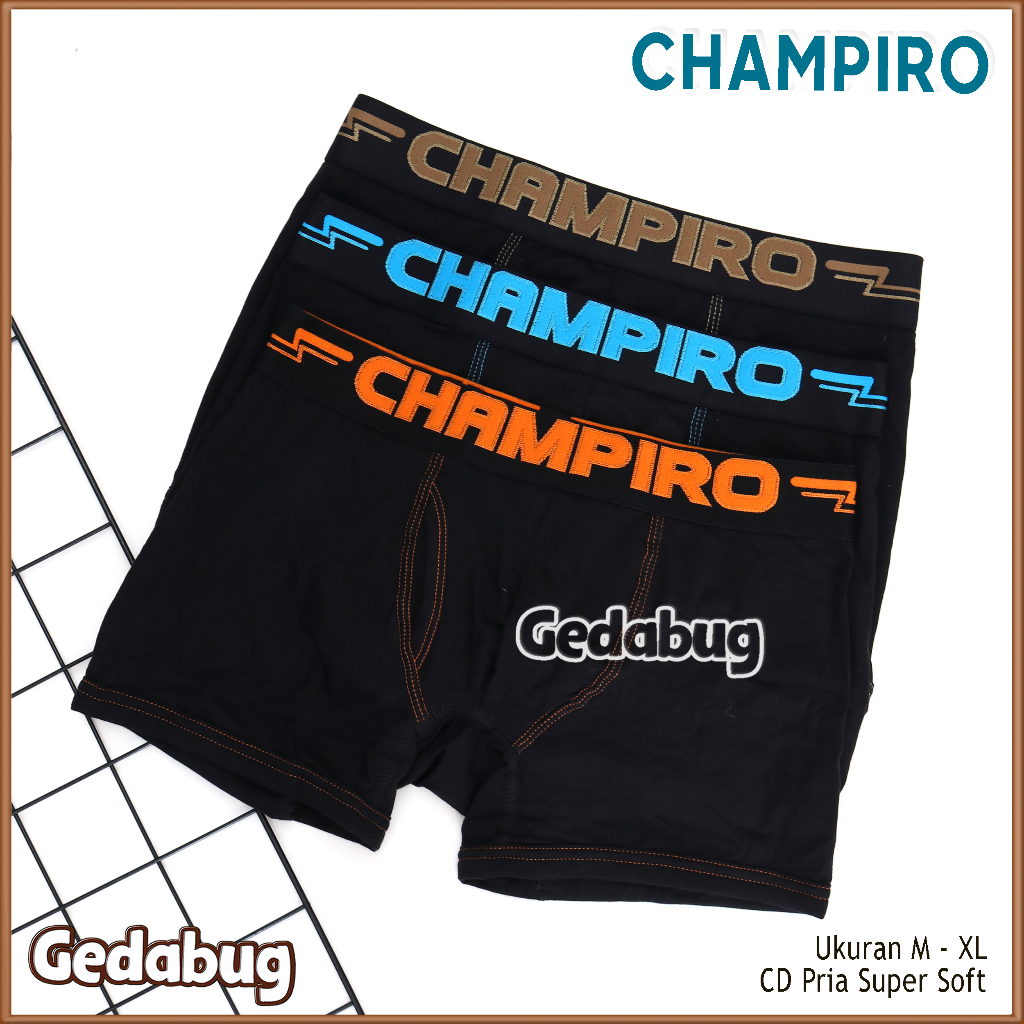 3 Pcs - CD Boxer Pria Champiro C 0333 Sport Edition | Celana dalam pria Premium | Gedabug