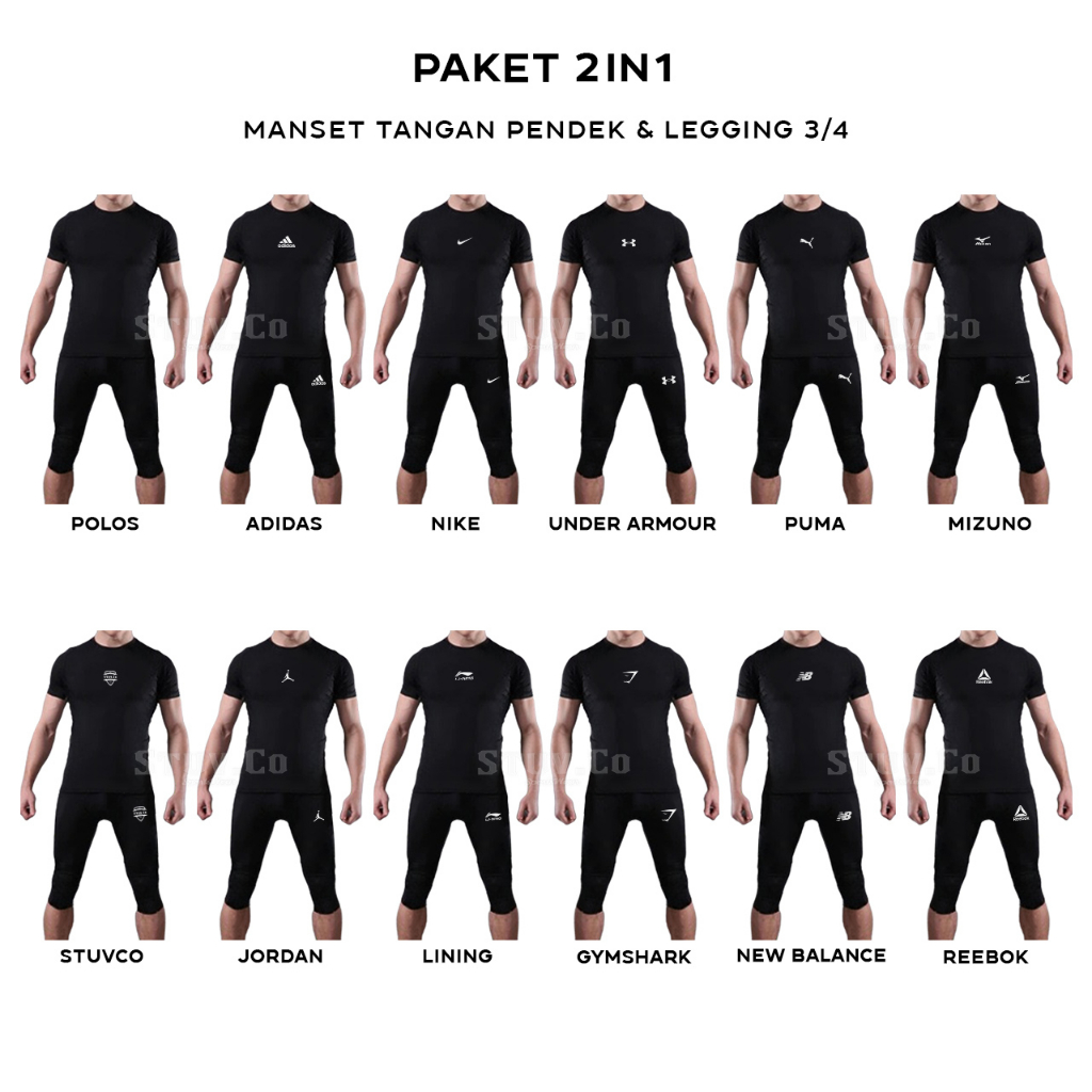 SETELAN 2IN1 BASELAYER SHORTSLEEVE LENGAN PENDEK DAN CELANA LEGGING 3/4 OLAHRAGA