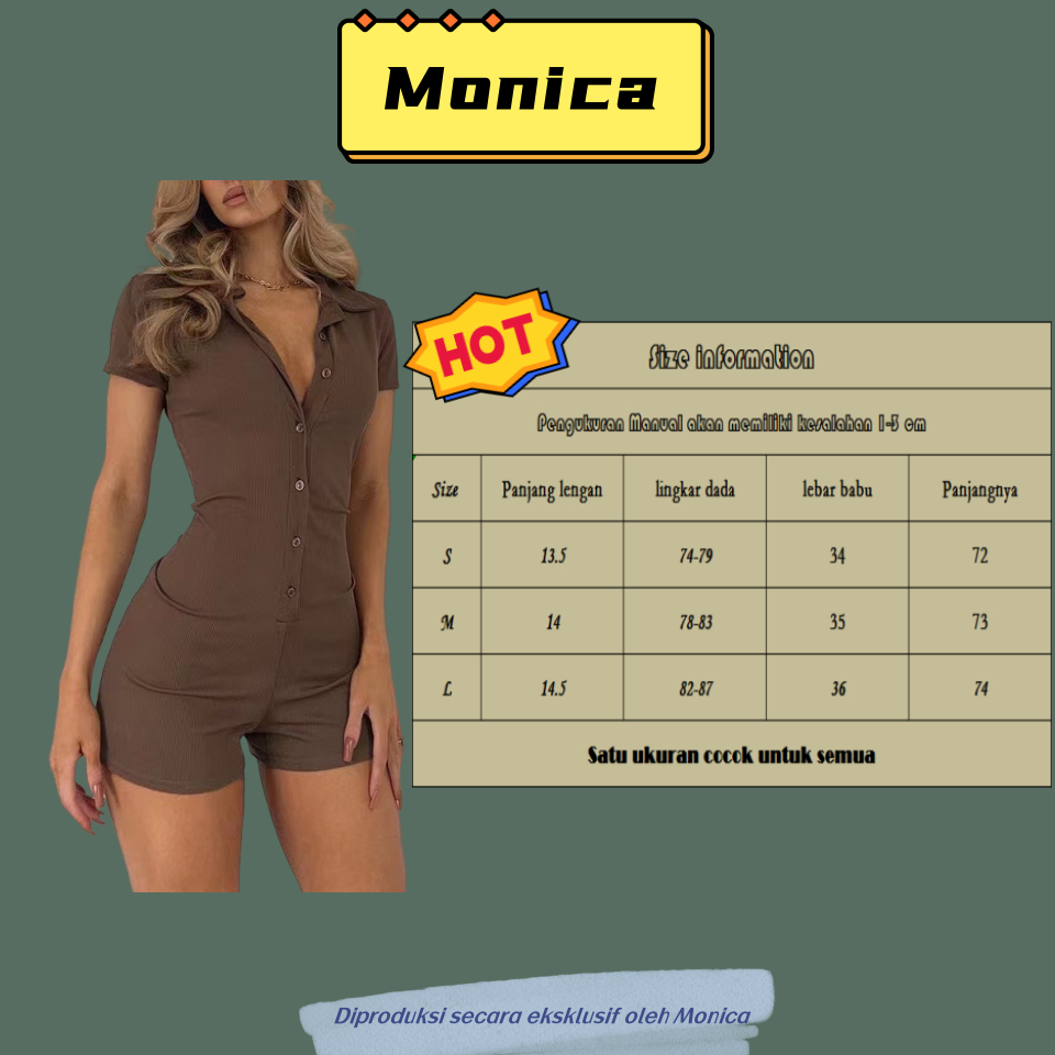 Moncia Rapcopter Dasar Spice Girl Kaos Jumpsuit Wanita Polo Neck Buckle Slim Fit Naked Legging