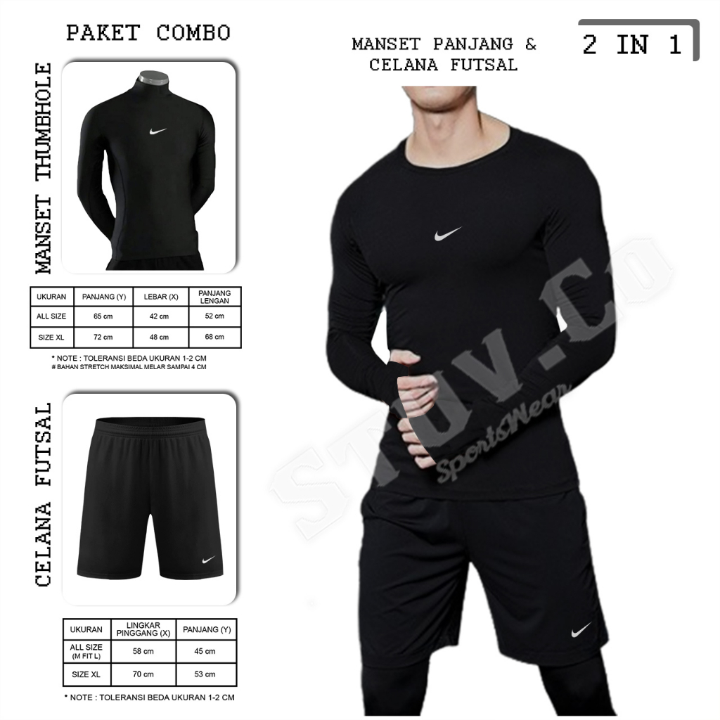 PAKET 2IN1 MANSET BASELAYER PANJANG JARI DAN CELANA FUTSAL UNISEX