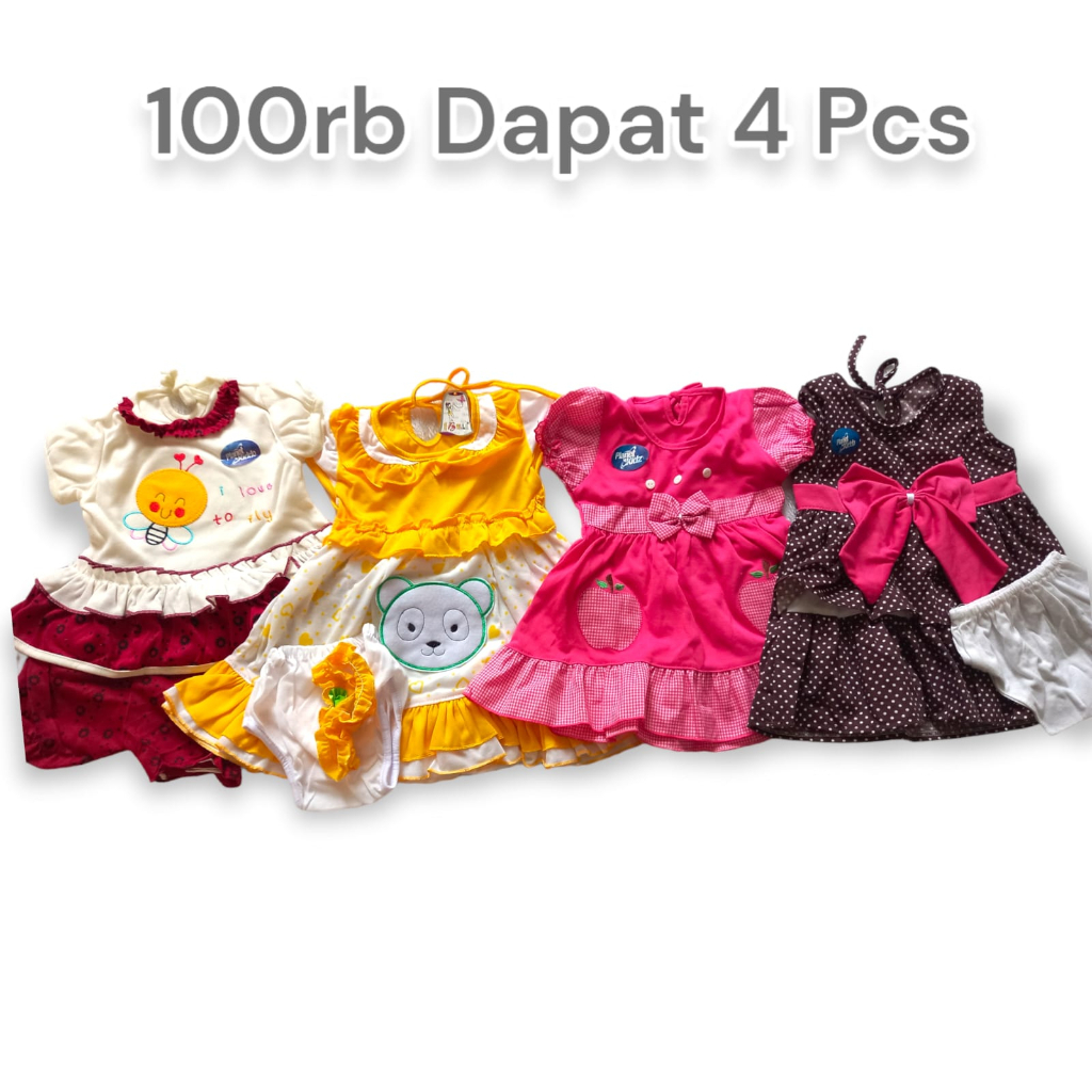 PAKET DRESS ANAK MIX 100RB DAPAT 4 PCS RANDOM 0 - 12 BULAN