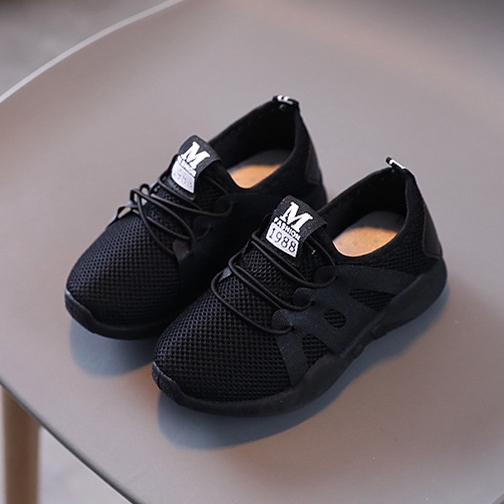 SH2224 Sepatu sporti full Hitam kasual sekolah anak TK SD fullblack warna hitam kelas 1 - 6 size 25 - 36