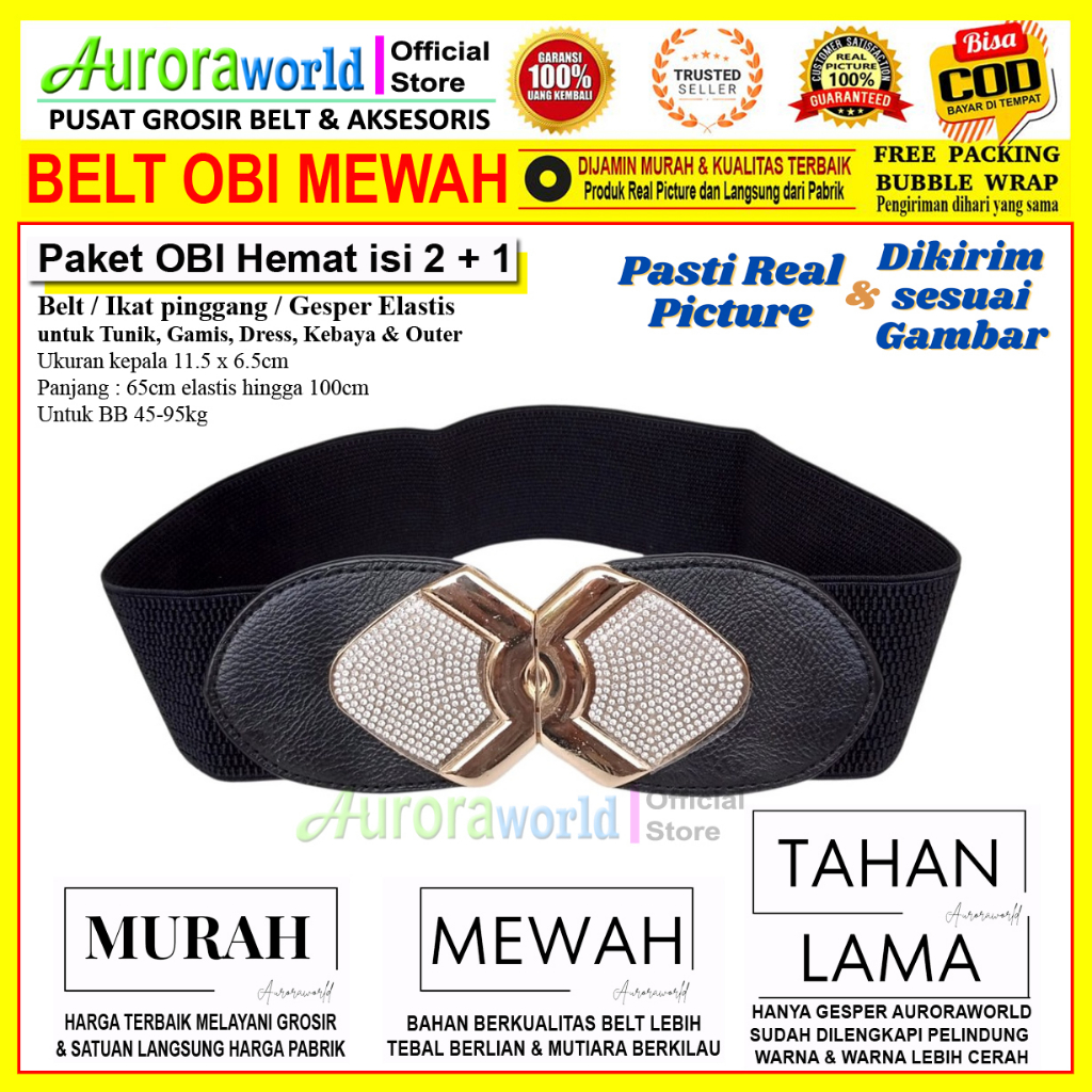 AURORAWORLD GESPER OBI KARET UNTUK DRESS GAMIS TUNIK IKAT PINGGANG WANITA FASHION BELT KARET Lebar Sabuk Fashion Korset Korea Obi Cewek Gasper besar kulit Hitam Elastis KEKINIAN CANTIK TERMURAH TERLARIS  bisa COD