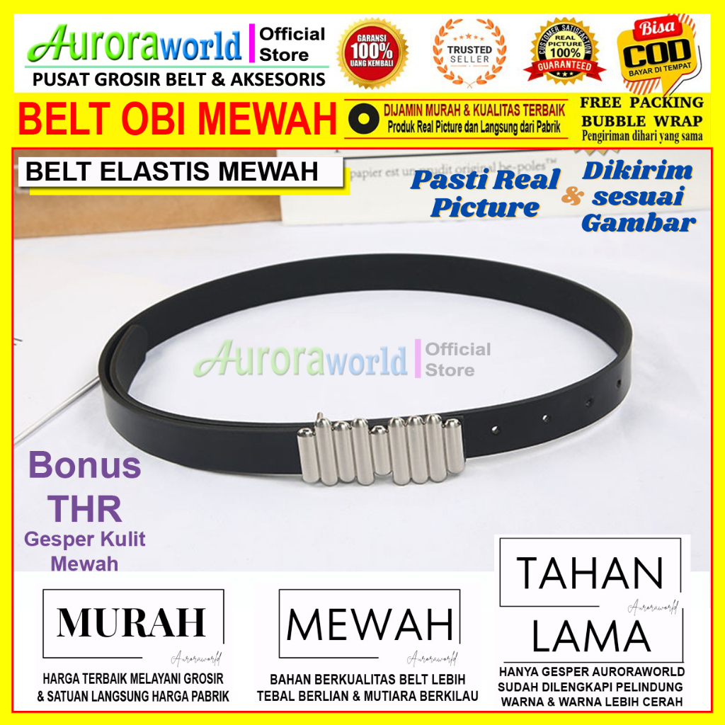 Auroraworld ikat pinggang wanita belt obi  korea BONUS GESPER MEWAH tersedia 3 model gesper elastis fashion untuk Dres Tunik Gaun Terbaru bisa COD