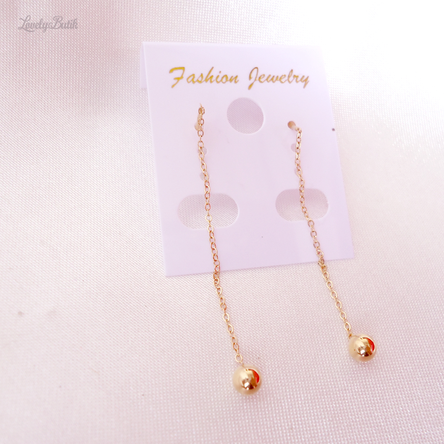 Anting Serut Titanium Korea R3ni Anting Panjang Rumbai Rantai Bola Wanita - Lovelybutik
