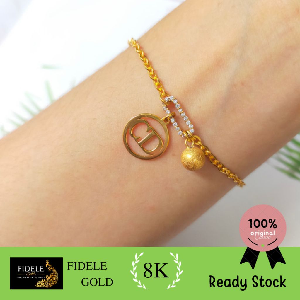Gelang Fancy Bola Doff Gelang Emas Asli Kadar Muda Gelang Variasi Permata Bola CD