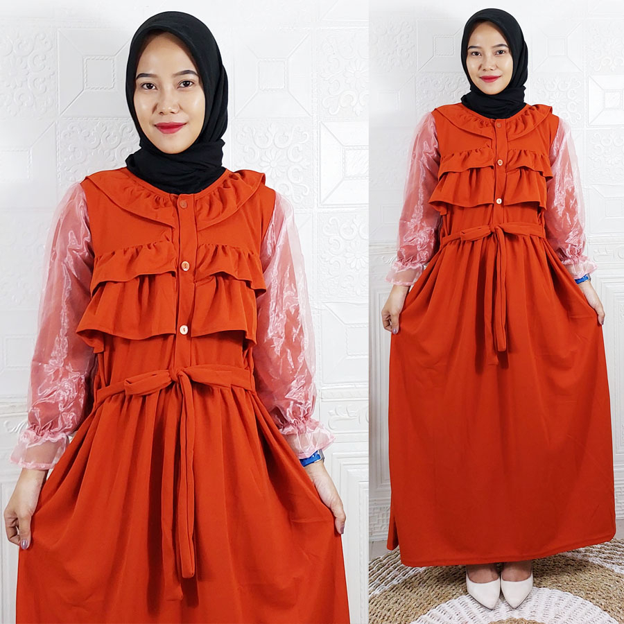 CARLINA GAMIS MARBELLA HAND TULLE MAXY TILE KERUT BUSUI KANCING AKTIF