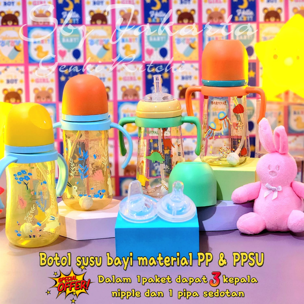 BOTOL MINUM ANAK BABYPAL BPA FREE  PP - PPSU BPA FREE DENGAN 3 PCS DOT