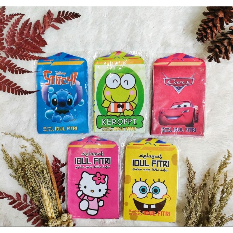 

Amplop THR lebaran idul Fitri karakter isi 10pcs | amplop hello Kitty Cars Spongebob keropi stich