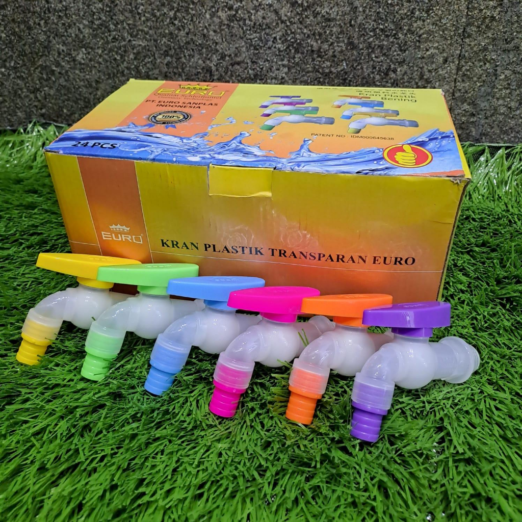 Kran PVC Euro  1box 24pcs 6 warna keran air plastik transparan warna-warni harga 1 dus 24pcs