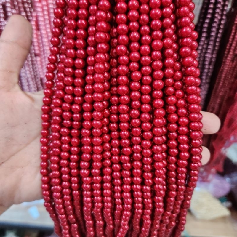 MUTIARA BERAT 4.mm seri MERAH MUTIARA SINTETIS BERAT mutiara jahit per KALUNG