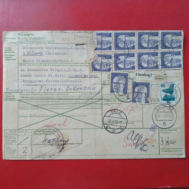 Koleksi Kuno Jadul 1976 Arsip Pengiriman Paket Barang Jerman-Indonesia - YN103