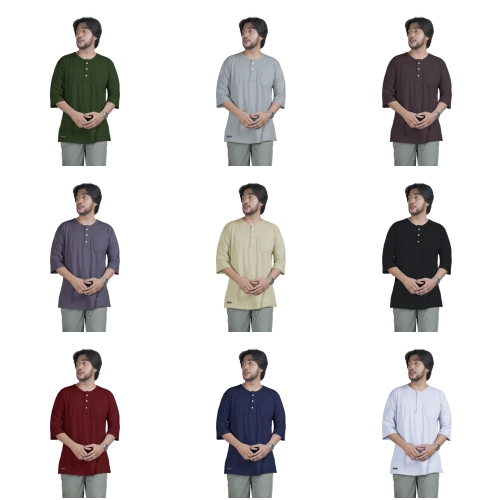 Kaos Polos Pria Model Koko Kurta Bahan Cotton Combed 30s Lengan 3/4 ada Saku - SAC