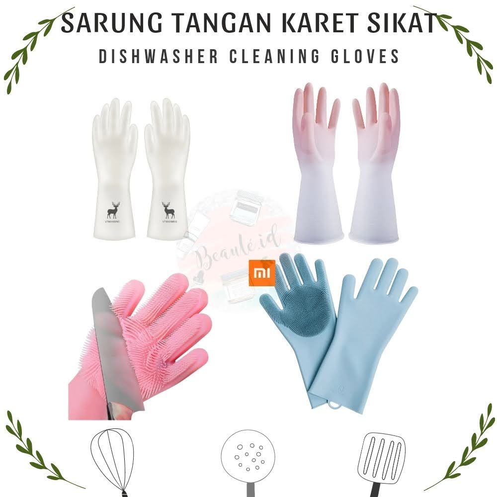 Sarung Tangan Karet Cuci Piring Dengan / Tanpa Sikat Pencuci Gelas Mangkok Serbaguna Anti Slip / Kotor Pelindung Tangan Bahan Silicone / PVC Magic Silicone Cleaning Gloves