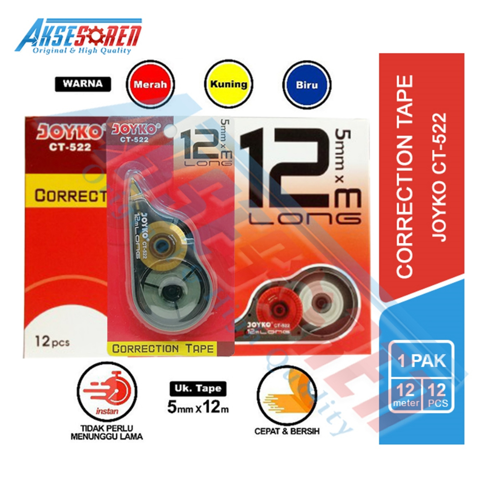 

Tip Ex Kertas Pita Joyko [CT-522/12 pcs] / Correction Tape X Roll [1 box]