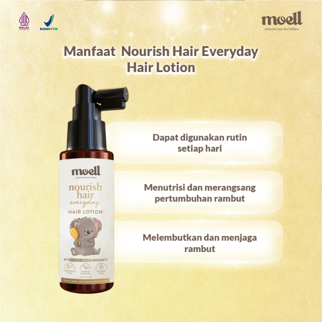 Moell Nourish Hair Everyday - Hair Lotion 100ml / Hair lotion anak / Natural organic / Alkohol free / Menutrisi rambut bayi semarang