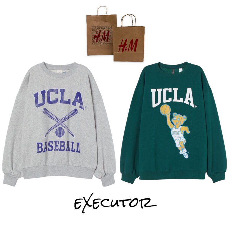 ( 8.8 ) Crewneck Sweatshirt H&amp;M Unsiex Ucla Sport Sablon, Flecee Katun Lembut, Free Papperbag