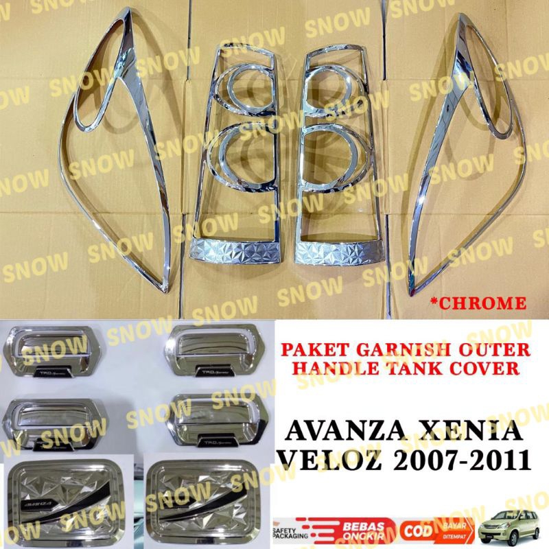 Paket Garnish Depan Belakang Outer Handle Tank Cover Avanza Xenia Veloz VVTI 2007 2008 2009 2010 2011 Hitam Chrome