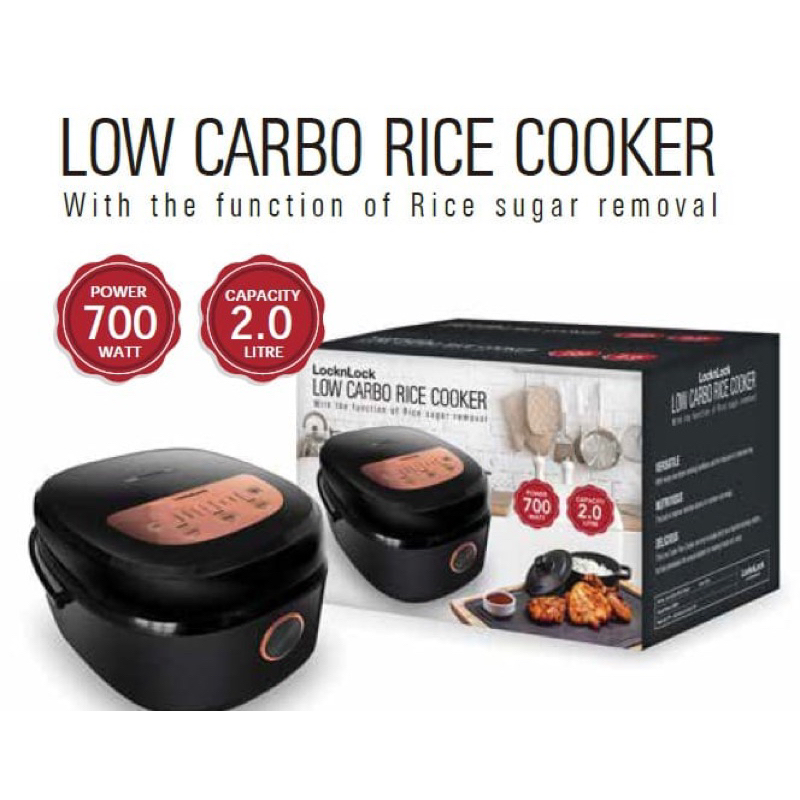 NEW LocknLock EJR328BLK – Rice Cooker Digital Low Carbo 2 Liter