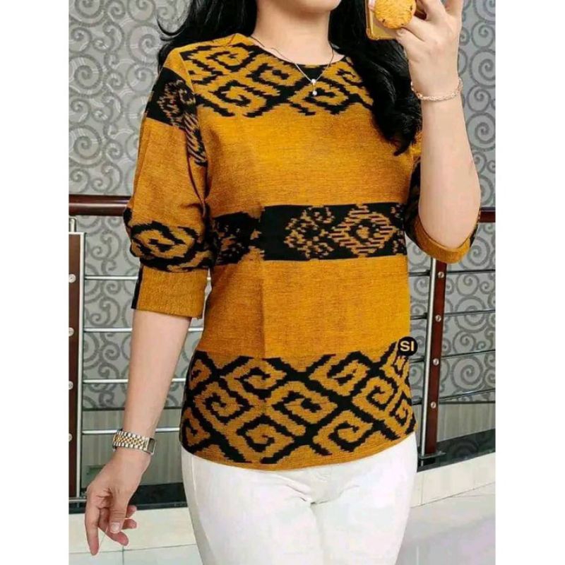 atasan blouse baju kantor/ baju wanita/ tenun motif etnik