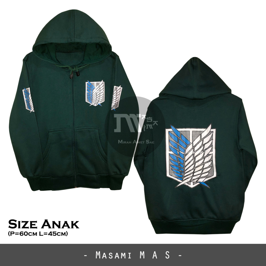 [ANAK] Jaket Hoodie Zipper Distro Anime Shingeki no Kyojin Attack on Titan Hijau