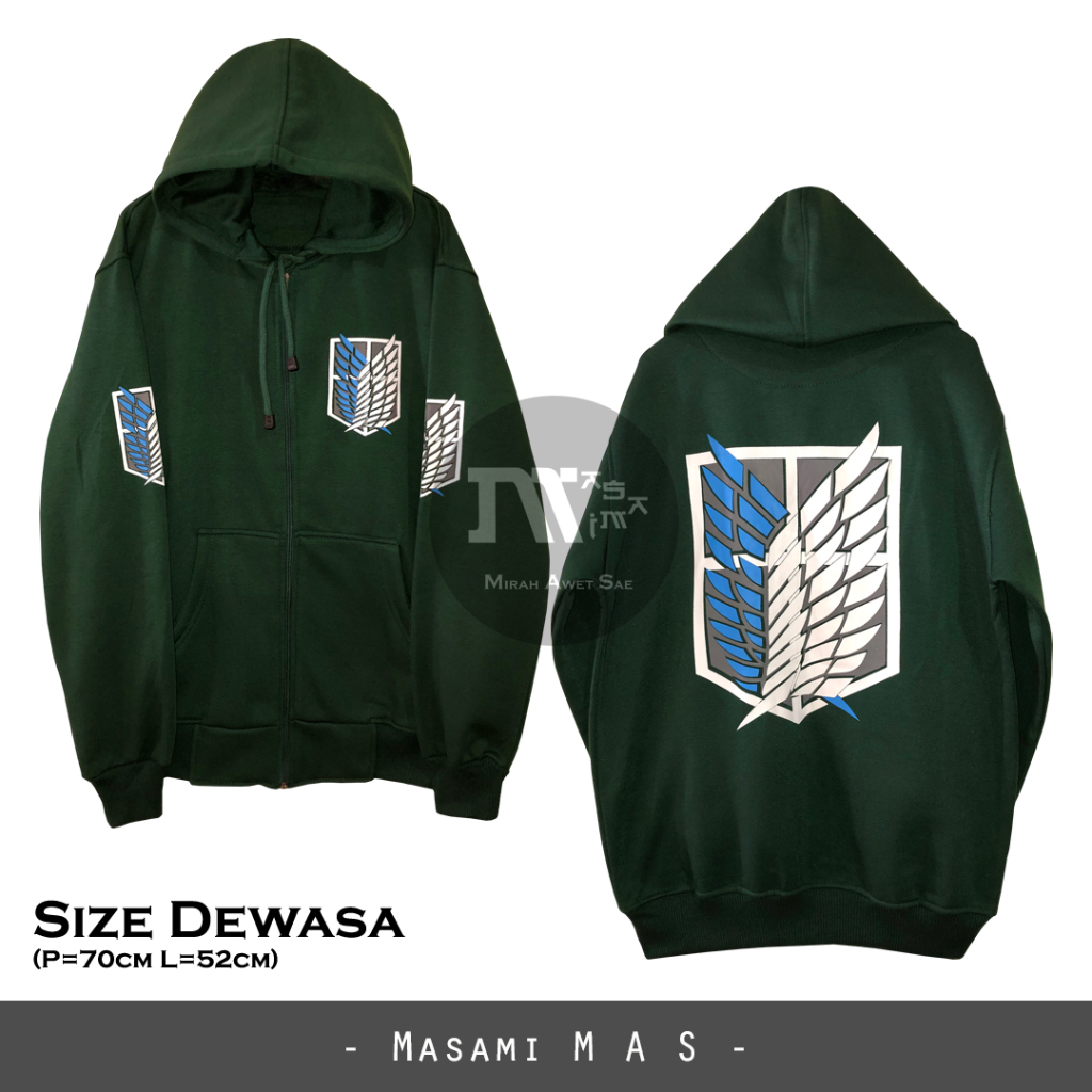 Jaket Hoodie Zipper Distro Anime Shingeki no Kyojin Attack on Titan Logo Hijau