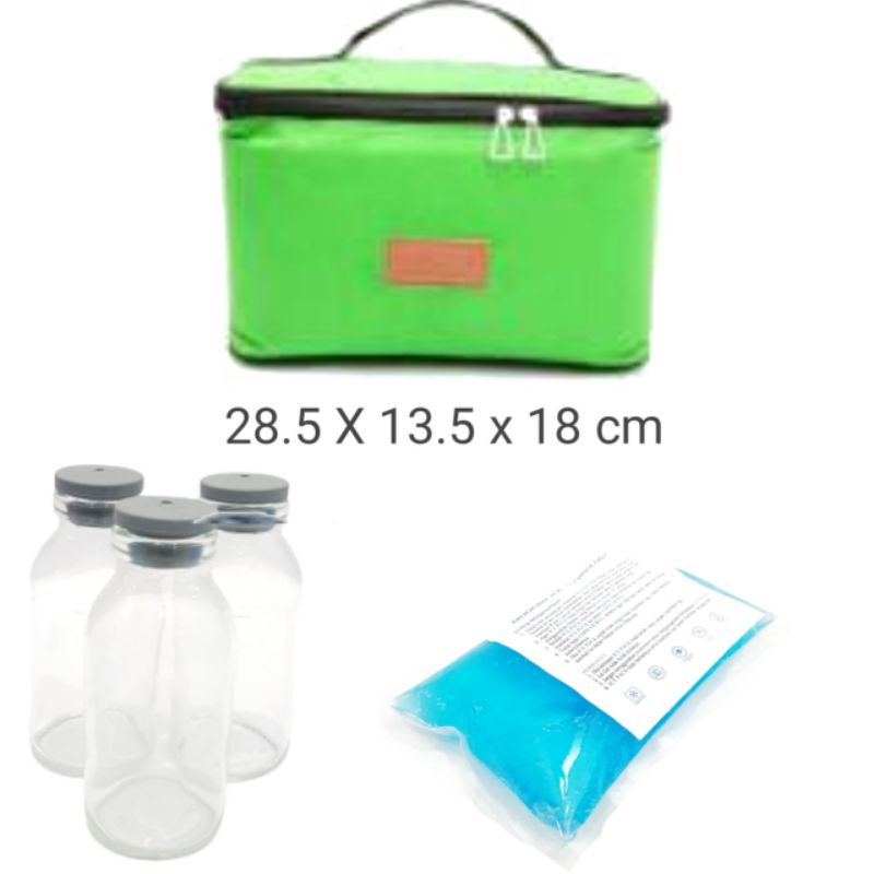 ( D R 31 )TM   PAKET COOLER BAG /  TAS PERLENGKAPAN ASI ASIP   / TAS ASI BAYI +Y ICE GEL  + 3 BOTOL ASI ( D R 31) jkt