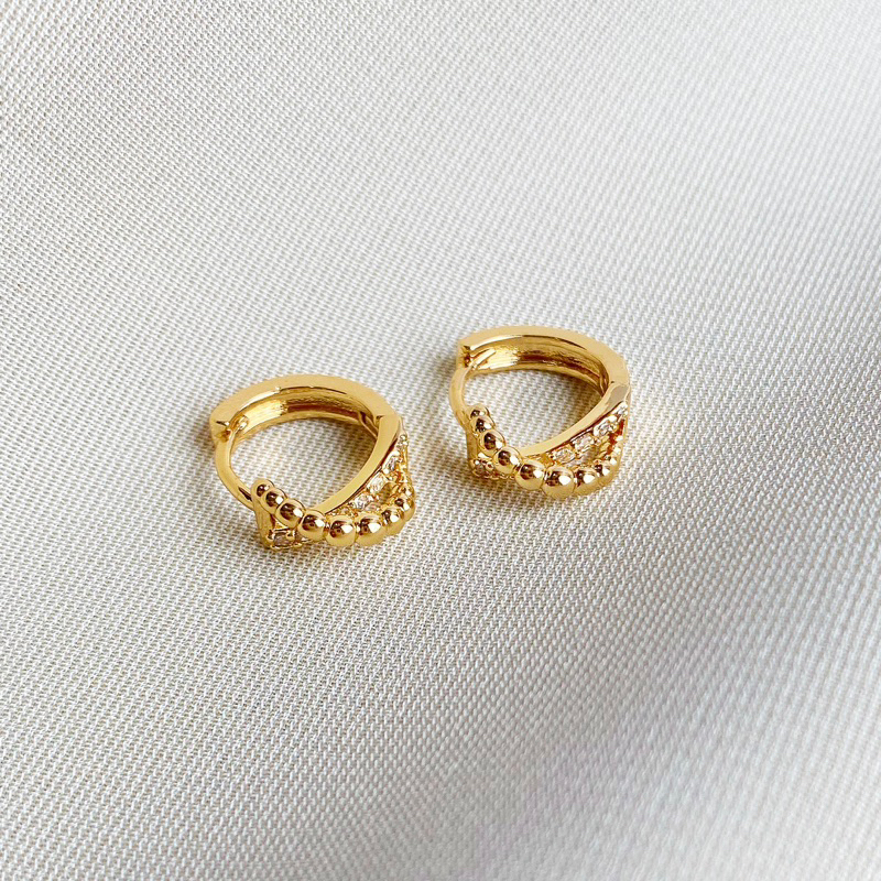 Anting Anak ABG - Dewasa Lapis Emas 18k Bulat Kristal Silang (BARU)