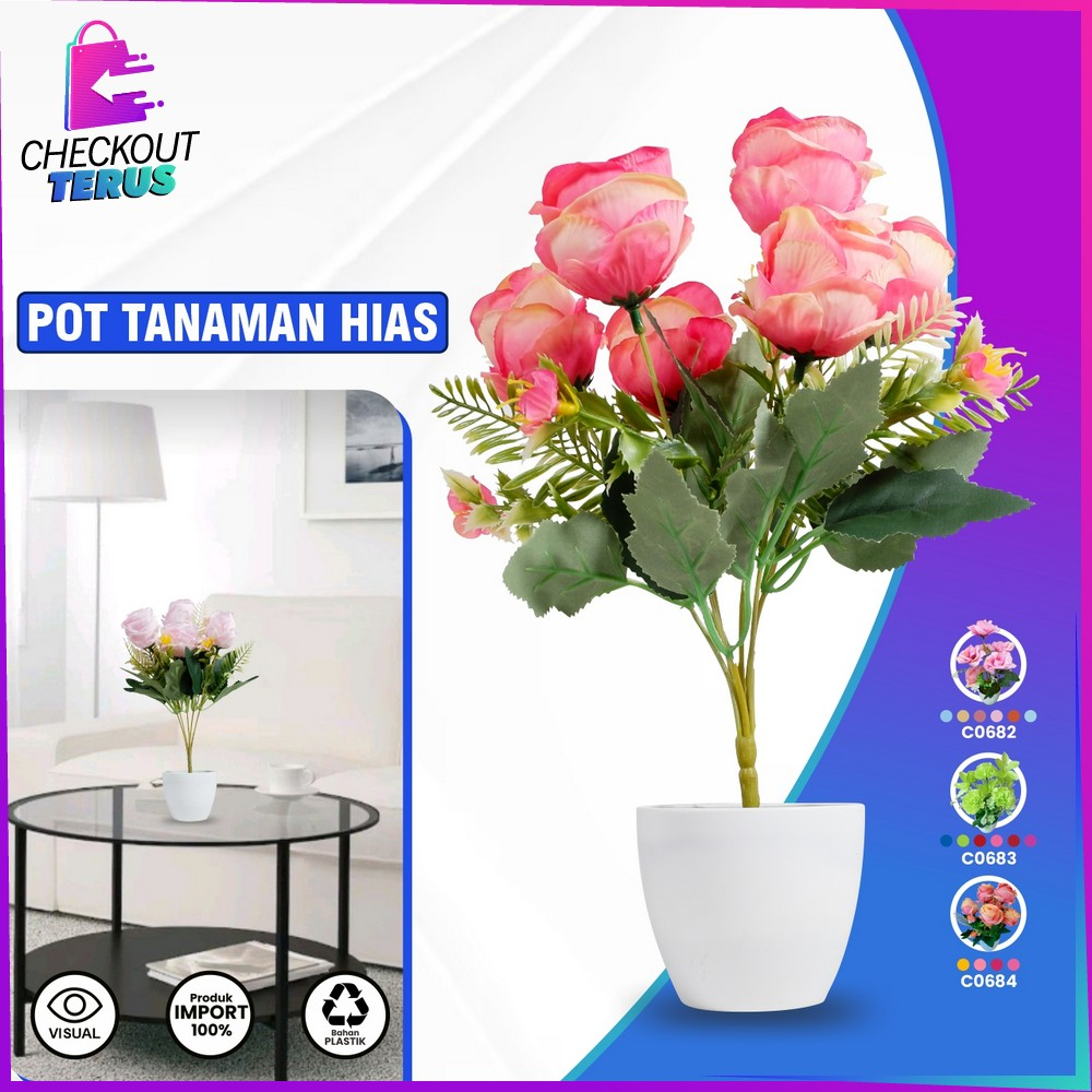 CT C682 C684 Tanaman Hias Plastik Pot Bunga Hias Bunga Artifisial Dekorasi Pot Tanaman Bunga Lily Artificial