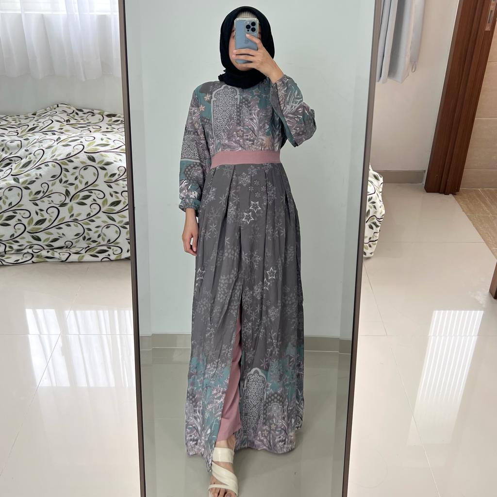 Setelan Gamis Bella - Gamis Serut Pesta Raya Syari wanita Casual Lebaran Maxmara Lux MCL2 Tali Pinggang Samping