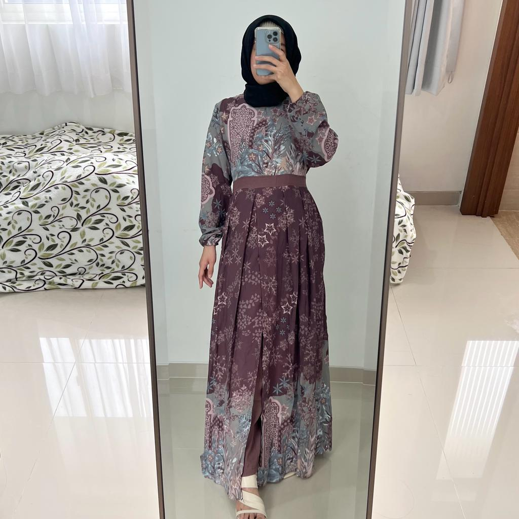 Setelan Gamis Bella - Gamis Serut Pesta Raya Syari wanita Casual Lebaran Maxmara Lux MCL2 Tali Pinggang Samping