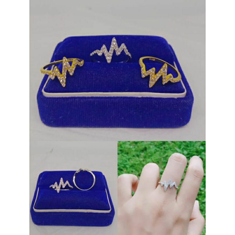 cincin zigzag mata putih/perak asli silver 925 lapis emas/perhiasan fashion wanita terbaru