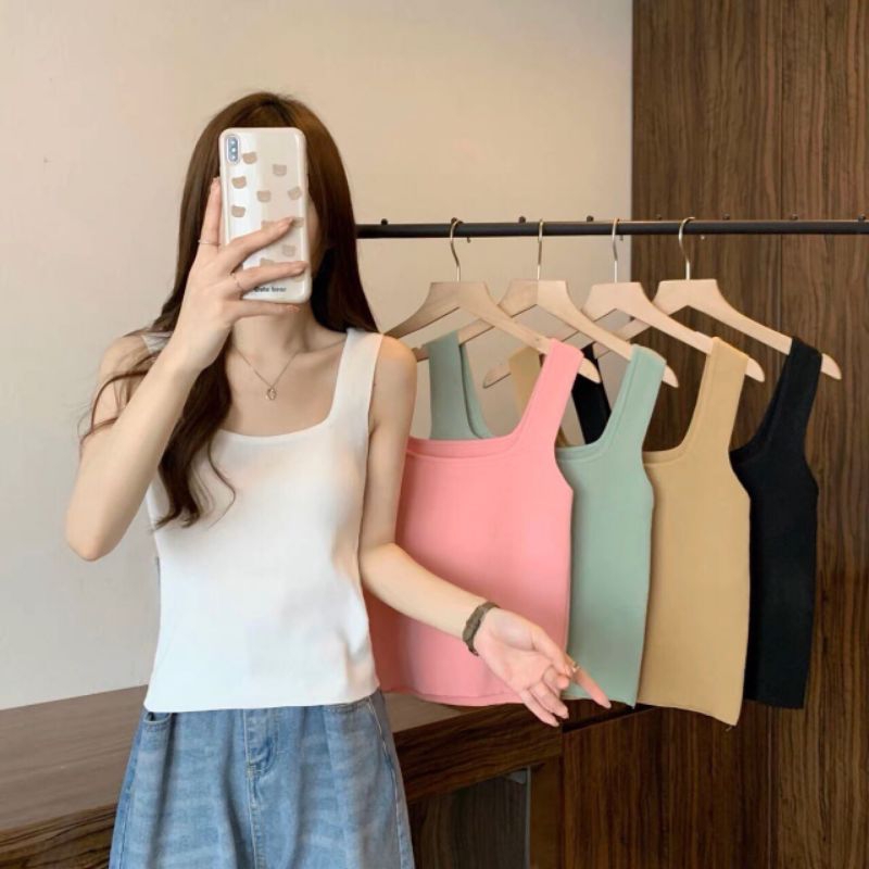 QUEEN SAKURA - Q20333BL - SQUARE KNIT TANKTOP IMPORT - TANKTOP RAJUT CASUAL KOREA WANITA IMPORT