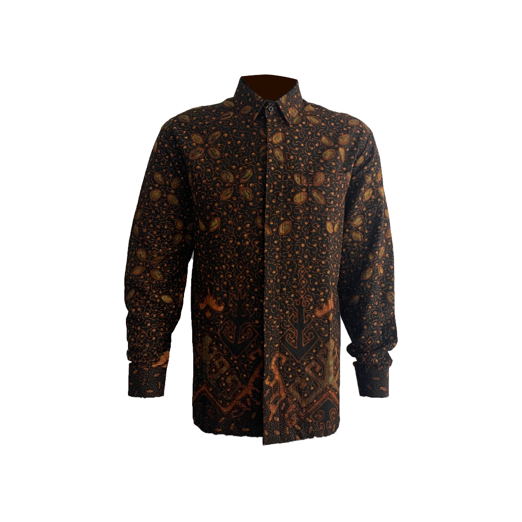 Kemeja Batik Tulis motif Lampung warna Alami (Soga) size XXL bahan Dobby